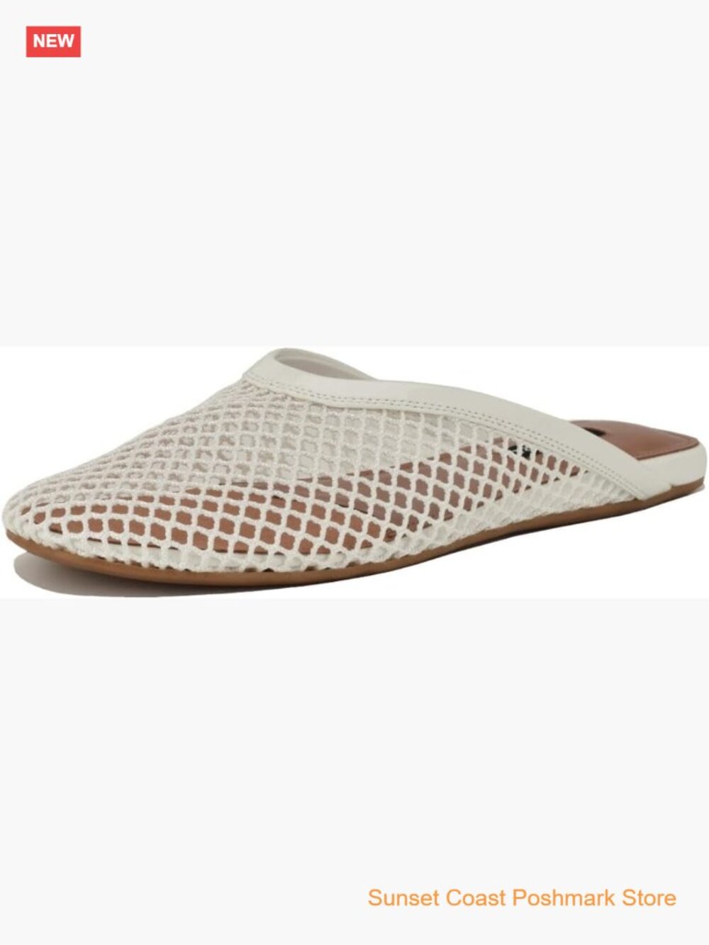 Round Toe Woven Mesh Flat Mule Textile Faux Patent Leather